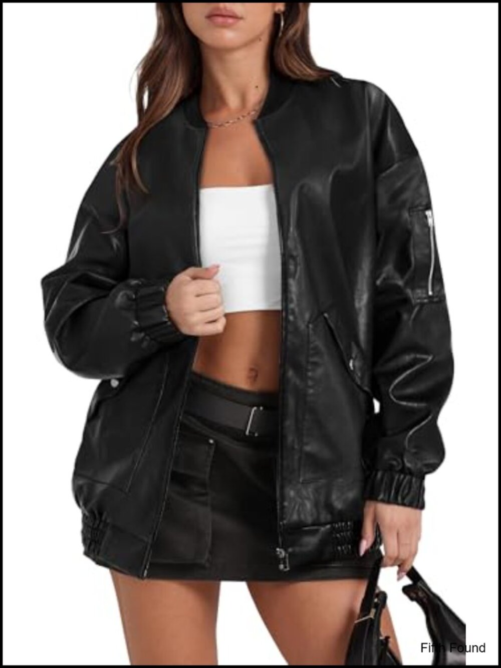 Faux Leather Oversized Motorcycle Bomber Jacket Zip Up Fall